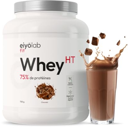 WHEY HT | Jusqu’à 78% de Protéines | Riche en BCAA & Glutamine | Construction Musculaire Rapide | Faible en Calories & Sucres | Digestion Facile | Texture Onctueuse Goût Chocolat | 750g | Eiyolab