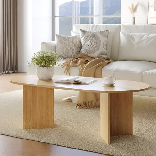 YOUDENOVA Couchtisch Ovaler Beistelltisch Holz Modern Wohnzimmertisch mit Ablage Coffee Table Klein Tisch für Wohnzimmer Natur Eiche 120 x 60 x 40 cm