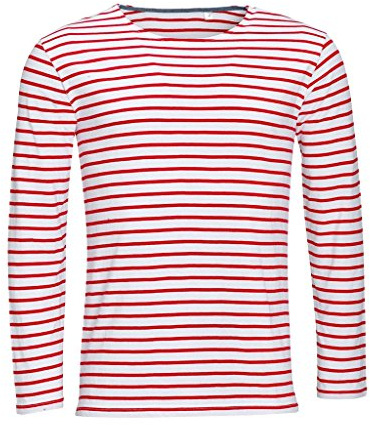 SOLS Herren Marine T-Shirt, gestreift, langärmlig (XL) (Weiß/Rot)