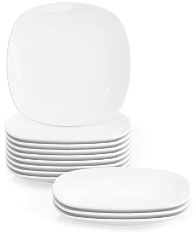 MALACASA, Serie Elisa, Servizio di Piatti in Porcellana Bianca Crema Set 12 Pezzi 9.75(24,6 * 24,6 * 2,5cm) Servizio da Tavola