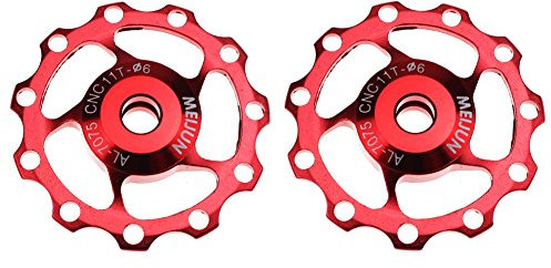 FOMTOR 11T Stützrad, 2 Stück, rotes Aluminium-Führungsrad, Fahrrad-Schaltwerk-Riemenscheibe