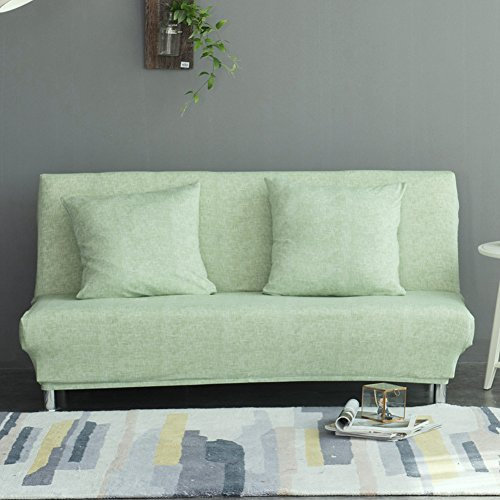 Sofabezug für Klappsofas ohne Armlehnen, mit Leinenmuster, einfarbig, Stretchmaterial, Polyester/Elasthan, grün, L:195-225CM
