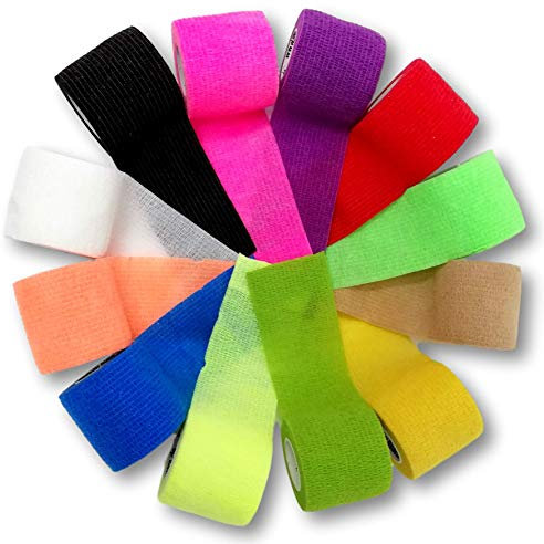 LisaCare Verbandsmaterial Set groß - 12 Rollen, 5cm breit - Medizinprodukt - Haftbandagen kohäsiv elastisch wasserabweisend mit Farb- & Motivauswahl (12er Set Farben)