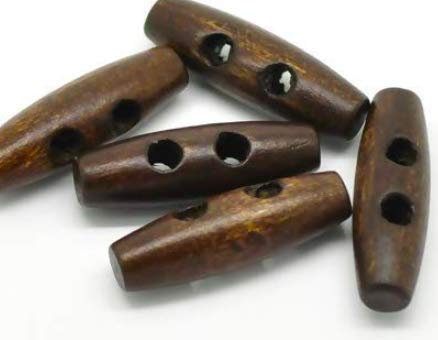 30 Stück edle Holzknöpfe - Knebelknöpfe oval 3,5 x 1,1 cm dunkelbraun braun Knebel 2 Löcher längliche Knöpfe zum annähen nähen und basteln - Jackenknöpfe Mantelknöpfe