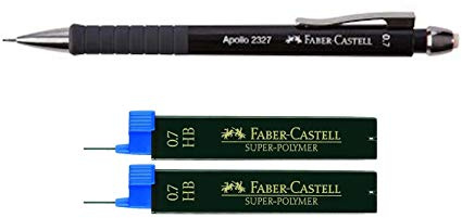 Faber-Castell 232704 - Druckbleistift Apollo, Mine 0, 7 mm (Schwarz + 24 Ersatzminen)