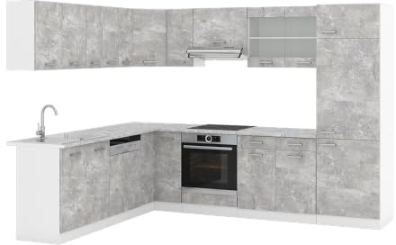 Vicco Hörnkök R-Line, betong/Vit, 287 x 227 cm utan bänkskiva, flexibelt utbyggbar med modulära element