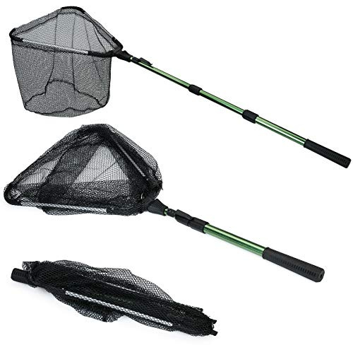 Fishing Landing Net with Telescoping Pole Handle, Super Strong Aluminum, 61 Full Extended, Rubber Coated Net