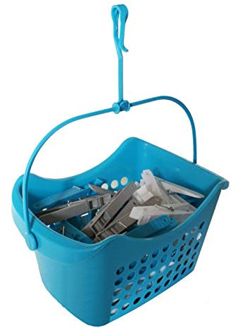 DLux Pack Of 50 Clothes Pegs With Hanging Peg Basket For Washing Line Large Strong Plastic Rust Resistant Clothes Laundry Pegs Clips Grips (Blue)