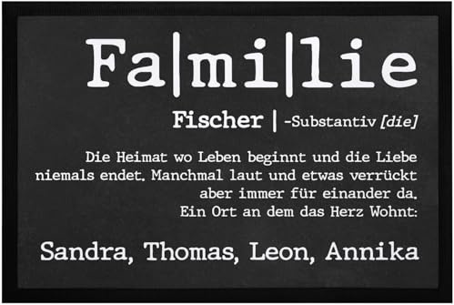 SpecialMe® Fußmatte mit Namen Defintion Familie personalisierbar mit Vornamen und Familienname rutschfest & waschbar Weiss 60x40cm