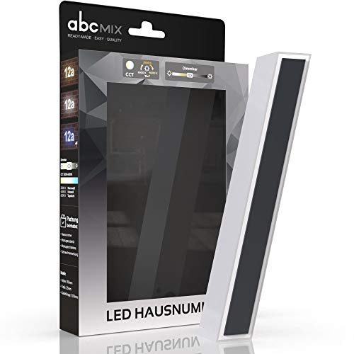 abcMIX LED Hausnummer, personalisierbare beleuchtete Hausnummer, Hausnummernleuchte mit LED - Hausnummer SCHRÄGSTRICH, Farbe ANTHRAZIT