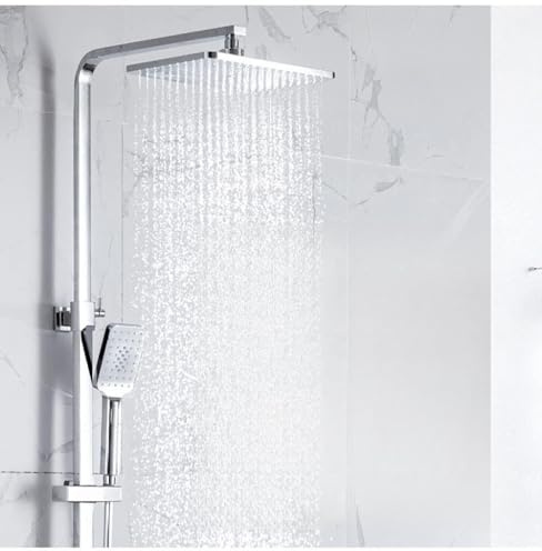 Wieoc Thermostatic Shower Faucets Sets Water Bathroom Mixer Waterfall Faucet Rainfall Shower Systems Thermostat Tap-A-Square Chrome
