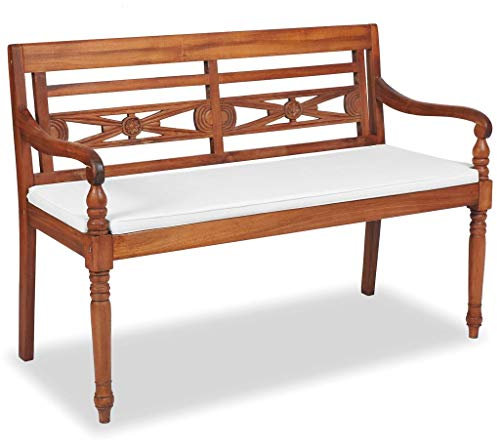 Leepesx Batavia Gartenbank mit Polstern, Holzbank, Garten Bank, Outer Banks, Friesenbank, Gartenmöbel, Parkbank, Sitzbank, Bänke & Eckbankgruppen, 120 cm Teak