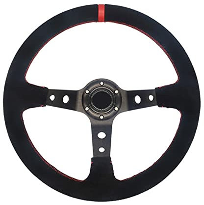 Sportlenkrad Universal 35. 0mm Lederlenkrad Wildleder Lenkrad Drift Racing Type Pu/Wildleder/Pvc. Stil SportlenkräDer (Color : Suede-black red)