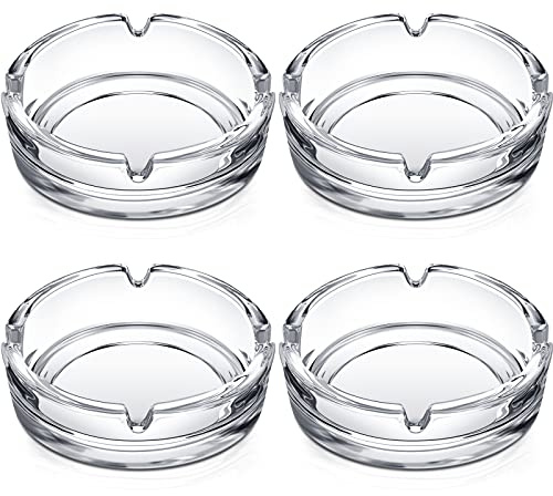 Timgle Glass Trays, 4 Packs Round Crystal Tray for Home Clear Trays Portable Heavy Duty Decorative Office Patio Indoor Outdoor(Modern)