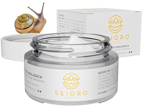 SEIORO Crema Viso Bava di Lumaca Biologica con Acido Ialuronico e Vitamina E. Antirughe Donna Idratante e Antimacchie per Pelle Mista, Secca o Grassa, 50 ml. | 100% Made In Italy