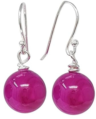 Frauen handgefertigte natürliche Edelstein Sterling Silber baumeln Ohrringe 12mm Kugel Perle Ohrringe | Schmuck Geschenk für Frauen, Mädchen