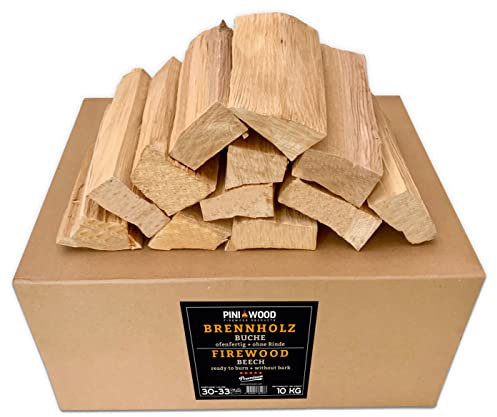 PINI Barbacoa de madera de haya, 10 kg, leña, 30-33 cm, para horno de pizza, barbacoa, ahumador, chimenea