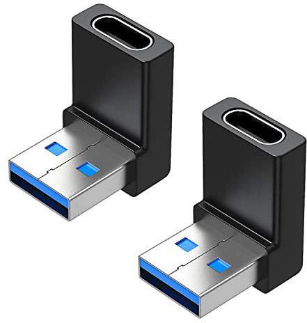 GELRHONR Rechtwinkliger USB A Stecker auf USB C Buchse Adapter, 90 Grad USB3,0 auf Typ C Kabelstecker unterstützt unidirektionale Seiten 5Gbps & Datenübertragung, für Laptops,PC-2PCS (Down Angle)