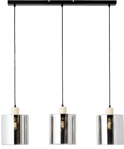Lightbox 3 flammige Hängelampe - höhenverstellbare Rauchglas Pendelleuchte | 3 flammige Hängelampe - höhenverstellbare Rauchglas Pendelleuchte - 3 x E27 max. 40 W - 120 cm Höhe & 90 cm Breite - aus