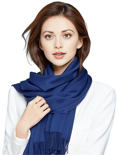LA FERANI Damen Kaschmir Schal Herbst Winter 200x70 dünn leicht Kaschmirschal dunkel blau extra geschmeidig formell Anlässe Casual stillvoll Uni Farbe Damenschal einfarbig (Dunkel Blau)