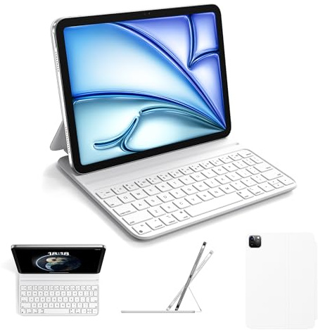HOU Keyboard Case for iPad Air 11 & Air 5/4 generation Smart Cover Folio | for iPad Pro 11 inch 4th/3rd/2nd/1st generation, Slim & Light, Semi-Silicone, 2 Viewing Angles, White