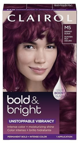Clairol Bold & Bright Permanent Hair Dye, M5 Deepest Guava Hair Color | Intense Vibrancy + Moisturizing Shine | Includes Color Boost Glaze to Amplify Color Anytime | Pack of 1
