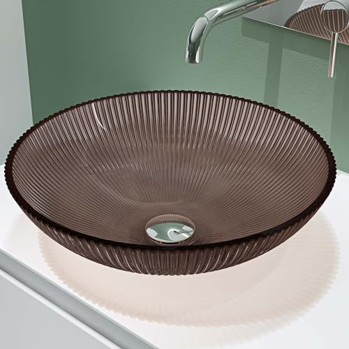 doporro Waschbecken Glas Aufsatzwaschbecken Oval 40x40x12 in Kaffeebraun | Robust und langlebig, DIN-Anschluss, Integrierte Antifouling-Beschichtung Waschplatz Handwaschbecken Waschtisch Minerva06