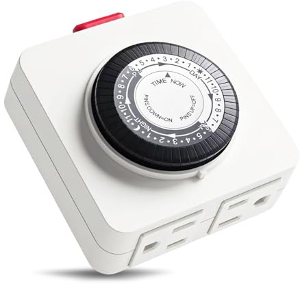 G-ELEK Timers for Electrical Outlets Indoor, 24-Hour Dual Outlet Timer, Christmas Tree Timer Indoor, 3 Prong Light Timers Indoor, Daily Cycle, 125V 15A, ETL Listed