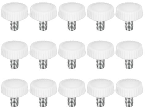 sourcing map 15Pcs M5-0.8x8mm Threaded Knurled Thumb Screws, Zinc Plated Carbon Steel Clamping Knobs Grip Plastic Round Head Thumbscrews for Quick Remove Screws Clamping Screws, White