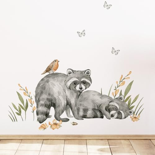 Mica-Mica Waldtiere Wandtattoo fürs Kinderzimmer, Wanddeko, Wandsticker (X-Large, Waschbären)