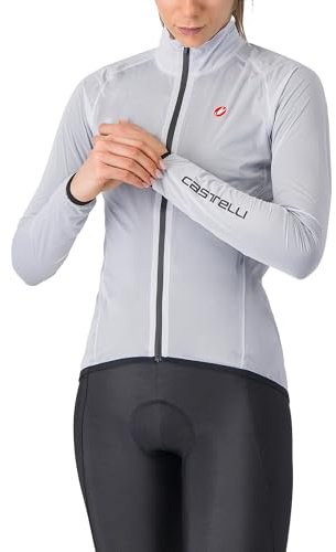 CASTELLI Damen Squall Shell Jacke, vollständig wasserdicht, winddicht, leicht, reflektierend, Rennrad und Gravel Biking, Silbergrau/Schwarz, X-Large