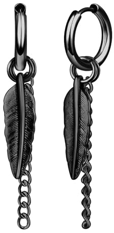 Yumilok Herren Feder Ohrstecker Creolen Damen Ohrringe Edelstahl Ohrstecker Herren Ohrringe Silber Stecker kette Anhänger Quasten für Männer Frauen