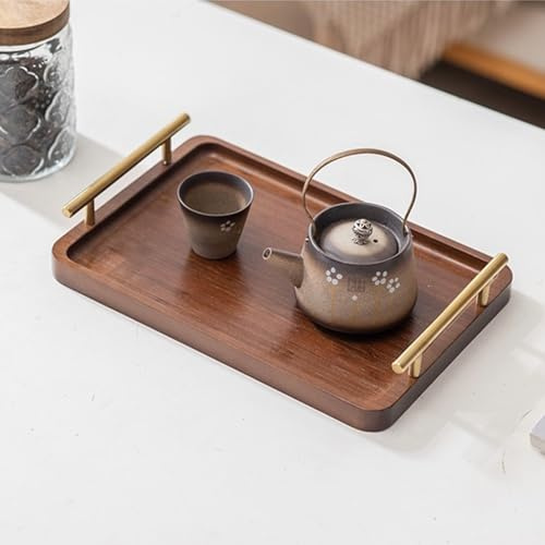 XZHXFX Bandeja para servir, bandeja de bambú con asas doradas, bandeja de comida para desayuno, mesa de café, cena y bar, bandeja decorativa para cocina, dormitorio (pequeña)