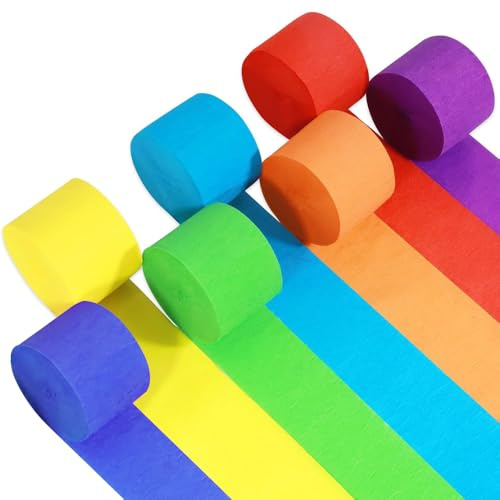 Krepppapier bunt, 7 Rolls Kreppbänder Regenbogen Bastelkrepp Bunt | Luftschlangen aus Krepppapier für die Hochzeitsdekoration Geburtstagsfeier Weihnachtsdekoration