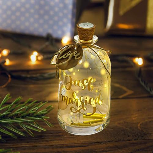 ZoneYan Luces LED Botellas, Botella Luz Led Para Bodas,Caja de Dinero Boda,Lámpara Led Botella Luminosa Vidrio con Lema, Luces Botellas de Hadas Cristal con Tapón Corcho,Regalo Pareja Boda Aniversario