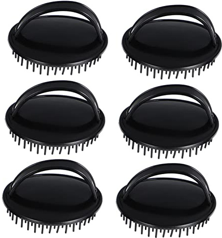 Kopfhautmassagebürste Schwarz, aus Kunststoff | Kopfmassage Bürste, Ergonomisch Geformt und Leicht zu Halten, Sanfte Haarwäsche mit 6 Stück