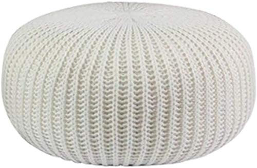 HDMOZUYT Fußhocker, handgestrickter Sitzpuff, runder geflochtener Kissen-Sitzpuff aus 100% Baumwolle, großer osmanischer Sitzsack-Fußhocker (Schwarz 50 x 50 x 30 cm) (Weiß 50 x 50 x 30 cm)