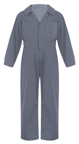 Fldy Kinder Arbeitsoverall Langarm Schutzanzug Jumpsuit Mit Reißverschluss Einteiler Sport Laufen Freizeitanzug Kinder Mechaniker Klempner Maleroverall Grau 110-116