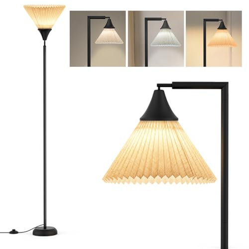 Silkycasters Floor Lamps for Living Room, 3 Color Temperatures Floor Standing Lamp with Lampshade, 850LM Rotatable Standing Light with Foot Switch for Office Bedroom