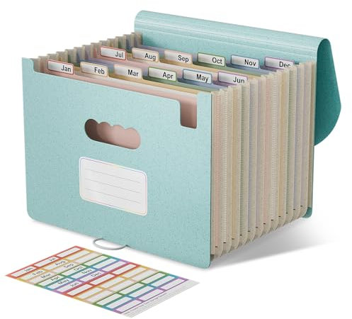 EcoStash Dokumentenmappe A4 12 Fächer, Weizenstroh Fächermappe Sortiermappe Bunte Datei Ordner Organizer, Akkordeon Aktenmappe Ordnungsmappe, BPA-frei, Zurück zur Natur, Gesundes Leben-Himmelblau