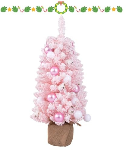 KOMFOTTEU 90 cm Künstlicher Weihnachtsbaum, Tisch Christbaum mit 24 dekorativen Kugelornamenten & 12 natürlichen Wattekugeln, Tannenbaum für Haus, Büro