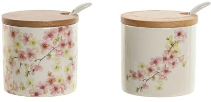 Home ESPRIT Azucarero Blanco Rosa Lila Bambú Dolomita 7,5 x 7,5 x 7,5 cm (2 Unidades)