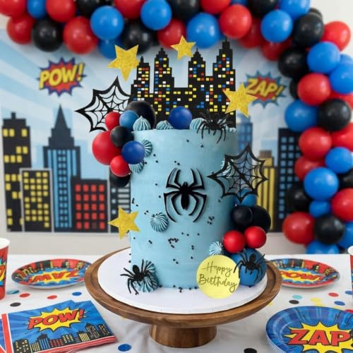 Superhero Birthday Cake Decorations Superhero Cupcake Cake Decoration | Superhero Party Favors Spider Cake Decoration Hero Spider Cake Toppers Red and Blue Cake Balls