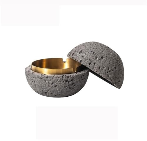 ZKALQECNF Aschenbecher Zementkugelförmiger Aschenbecher, Edelstahl-Aschenbecher mit Deckel, tragbarer Aschenbecher for Büro, Restaurant, Veranden, Heimdekorationen Windaschenbecher(Grigio,Mittel)