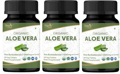ORGANIC SPREE Aloe Vera Tablets | Aloe Barbadensis(Aloe Vera) | USDA Organic | Supports Digestion & Skin Health* | Dietary Supplement 120tab