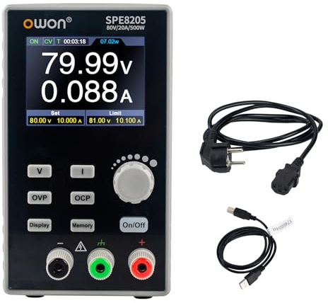 OWON SPE8205 Programmable DC Power Supply (0-80V 0-20A), 500W Output, Stable Performance, Low Ripple and Noise for Lab Use