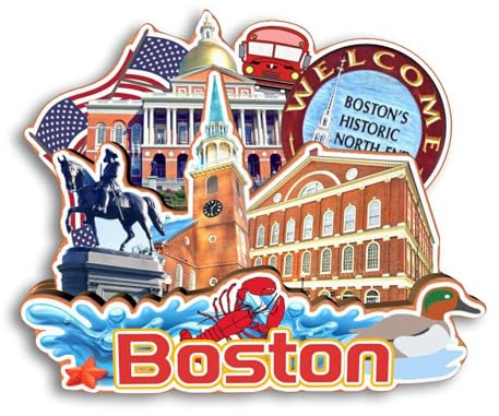 Quwsne Kühlschrankmagnet Boston USA Amerika Kühlschrankmagnet Stadt Reise Souvenirs Touristengeschenke 3D klassische Sehenswürdigkeiten handgefertigt Handwerk Heimdekoration -3361