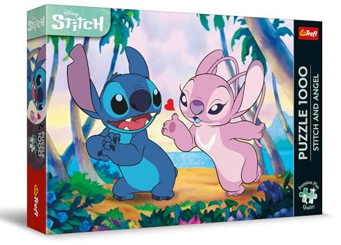 Trefl Premium Plus Quality - Puzzle Lilo & Stitch, Stitch & Angel - 1000 bitar, Pusselserie med favoritkaraktärer, för vuxna och barn från 14 år