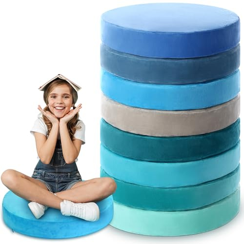 GlikCeil 8 Pcs Round Floor Pillow Cushions for Kids Classroom 15'' Soft Flexible Seating Chair Floor Seats for Reading Corner Playroom - Winter & Spring School Supplies (Ocean Breeze Collection)
