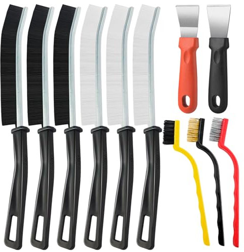 Crevice Cleaning Brush set, 11pcs Long Handle Multifunctional Thin Scrubbing brush, Cleaning Tools for Groove Gap Tile Bathroom home Kitchen and Window Groove-Black